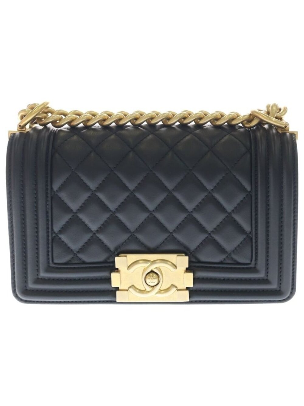 Chanel Boy Quilted CC Logo Small Gold Lambskin Black Shoulder Bag
